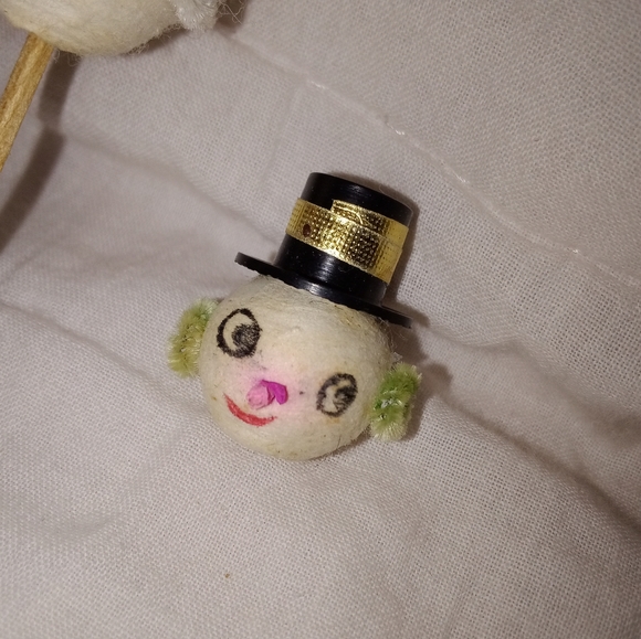 Mid Century Modern Christmas Cotton Spun Santa Snowman Cake Cupcake Topper Lot - Picture 5 of 9